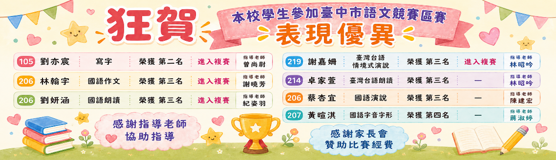 114學年國語文競賽區賽榮獲佳績